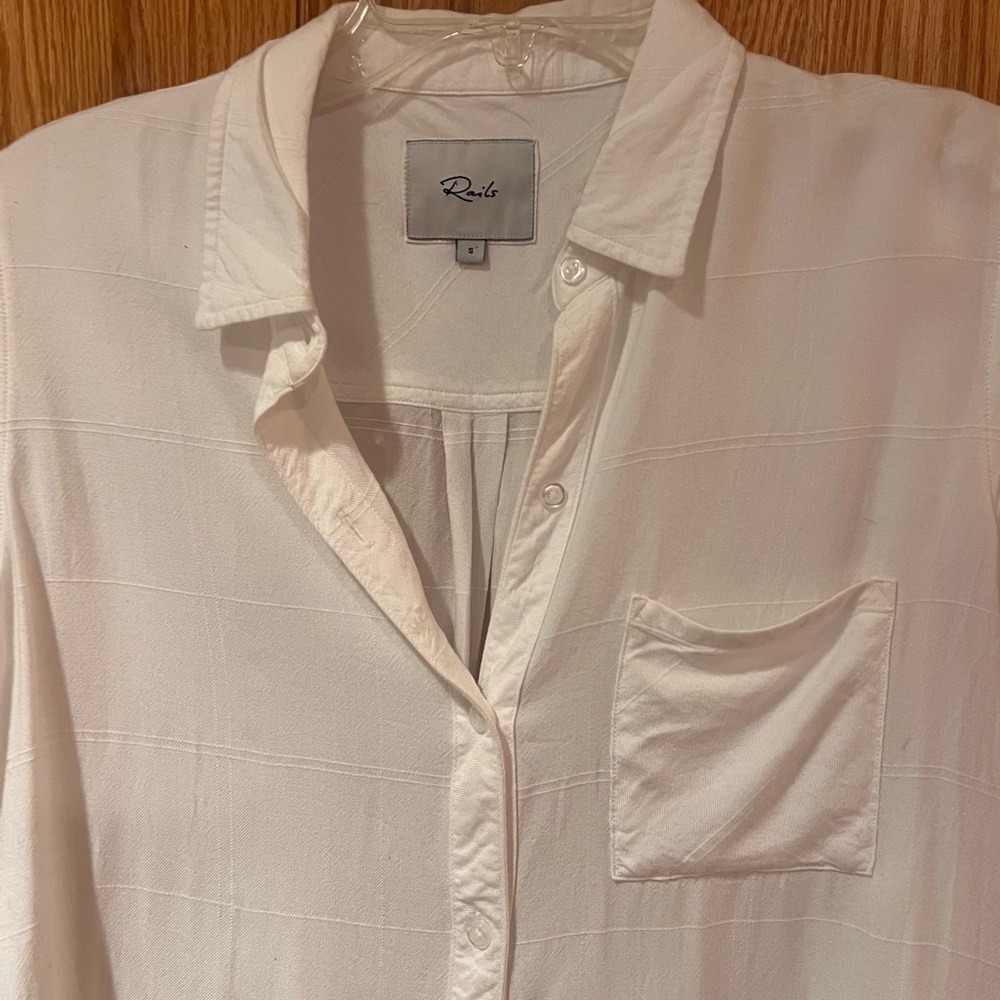 RAILS Twill Rayon Hunter Long Sleeve Button Down Shirt in Ivory Check Size Small - Picture 7 of 12